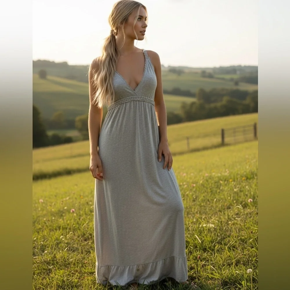 Y2K vintage Abercrombie & Fitch Gray lined Maxi Dress Cottagecore prairie scandi
